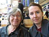 Mom and me at Heathrow, exhausted